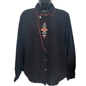VINTAGE ROUGH RIDER CIRCLE T WESTERN RAYON BLOUSE 1980s 1990s RODEO COWGIRL SZ M